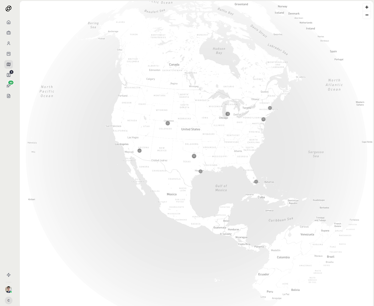 Interactive globe showing geographic distribution of revealed investors